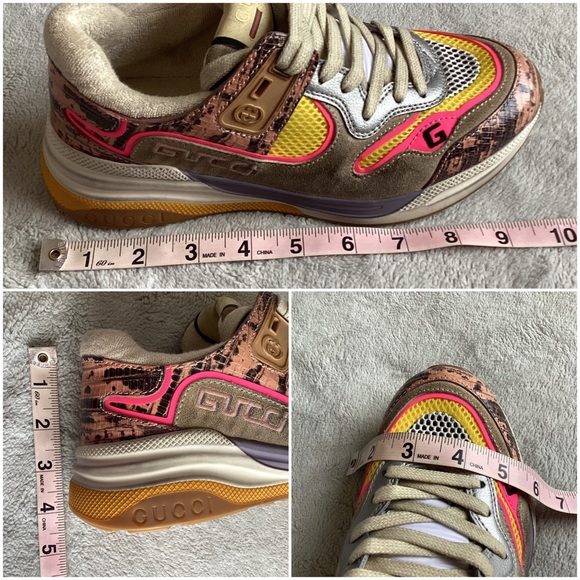 Gucci Ultrapace Sneakers Pink Multi Leather Metallic Reptile Snake Print Sz 36 - Picture 17 of 17